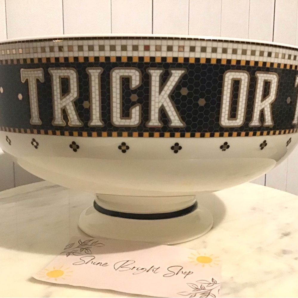 Anthropologie Bistro Tile Candy Bowl 24K Gold Decaled Stoneware Halloween NWT - Picture 10 of 14